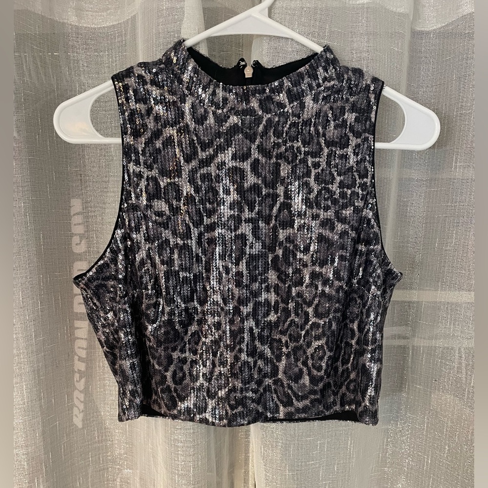 Leopard Print Sequin Crop Top